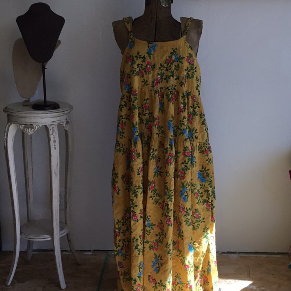 Yellow floral maxi dress size L